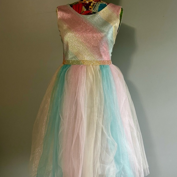 Bonnie Jean Girls Shimmering Pastel Rainbow Sleeveless Dress - Picture 3 of 12